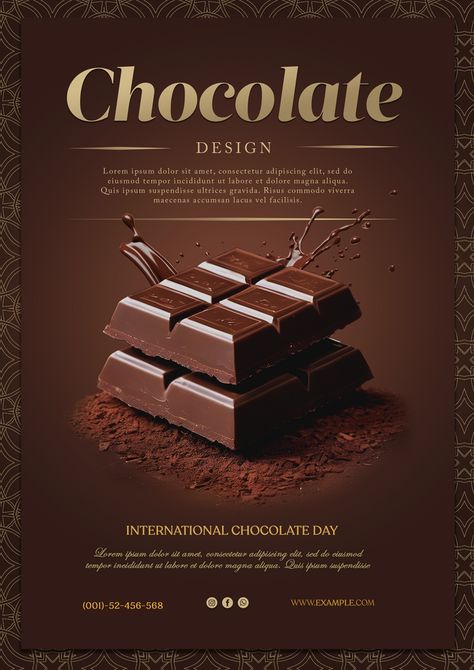 Chocolate Promotion Poster Template Chocolate Poster Design Ideas, Chocolate Poster Design, Chocolate Graphic Design, Chocolate Commercial, Chocolate Advertisement, Chocolate Ads, Chocolate Poster, Chocolate Advertising, International Chocolate Day