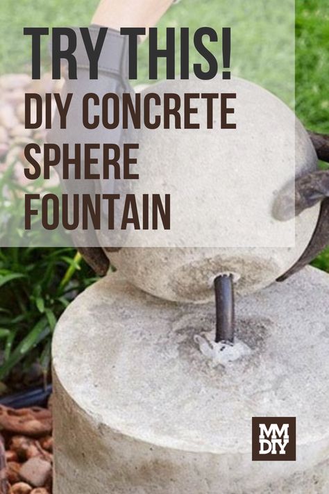 Concrete is the ideal material for outdoor life. It looks great, holds up to just about anything, and blends well with wood and greenery. Here’s a weekend project to make a concrete fountain that will class up any outdoor space. // DIY // DIY Crafts // DIY Projects // Crafts for Adults // Craft Projects // Crafts // Home Projects // Home Projects DIY Diy Sphere Water Feature, Diy Concrete Water Fountain, Japandi Patio, Sphere Water Feature, Sphere Fountain, Flower Vegetable Garden, Concrete Diy Garden, Garden Orbs, Colorado Gardening