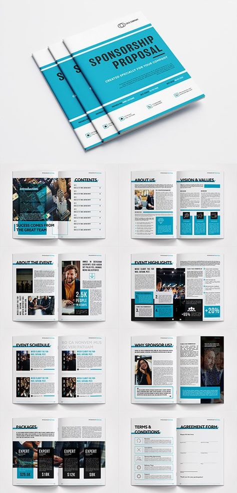 Sponsorship Proposal Layout with Blue Accents - Brochure Templates - Free PSD Templates Charity Proposal Design, Fundraising Proposal Template, Sponsorship Brochure Templates, Sponsorship Packet Design, Event Sponsorship Proposal Templates, Sponsor Package Design, Event Proposal Design Layout, Sponsorship Package Template, Sponsorship Brochure Design