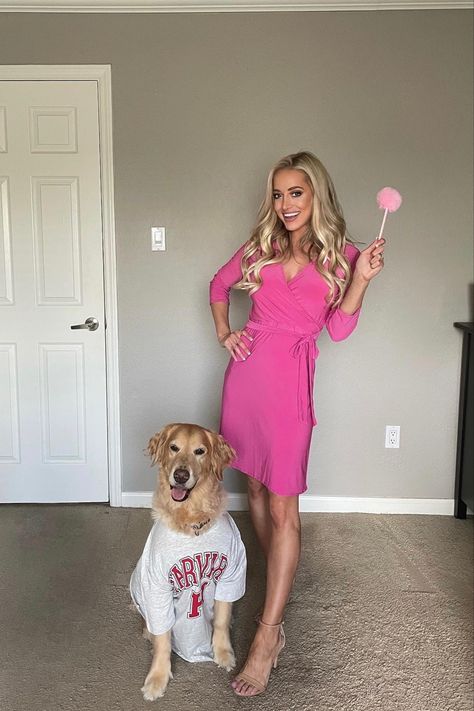 Legally Blonde Elle Woods and Bruiser Woods Halloween Costume Elle Woods Halloween Costume, Elle Woods Halloween, Bruiser Woods, Legally Blonde Outfits, Legally Blonde Elle Woods, Blonde Halloween, Woods Outfit, Pink Halloween Costumes, Blonde Halloween Costume