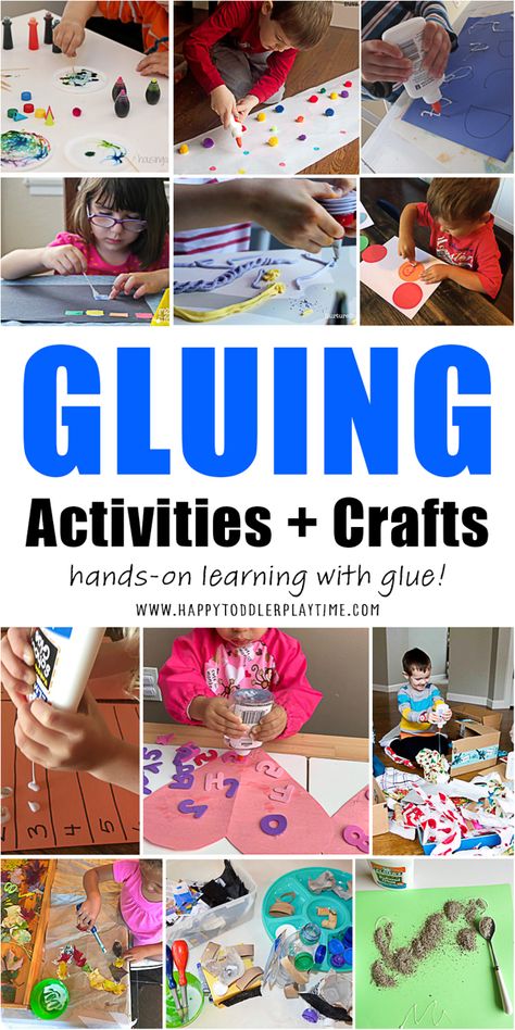 More than 20 fun and easy gluing activities and crafts for your toddler and preschooler. Hands-on learning ideas using glue! Glue Board Preschool, Preschool Gluing Activities, Gluing Activity For Preschool, Glue Activity For Preschool, Glueing Activities For Preschool, Glue Crafts For Toddlers, Toddler Glue Activities, Glue Activities For Toddlers, Montessori Art Activities Preschool