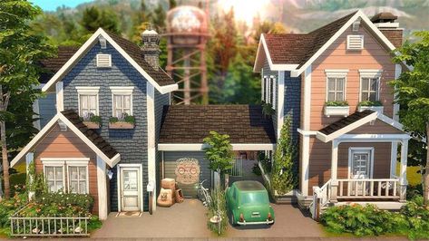 Sims 4 Neighborhood Lot, Sims 4 Craftsman House, Sims 4 Copperdale House, Sims 4 Small Houses Layout, Cute Sims 4 Houses, Sims 4 Hotel, Sims Design, Sims4 House, Sims 2 House