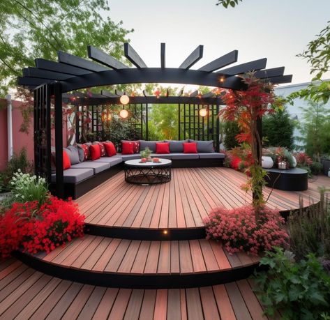 Unique Pergola Designs, Grassless Backyard Ideas, Grassless Backyard, Gardening Dress, Unique Houses Exterior, Garden Ideas Patio, Landscape Garden Ideas, Farm Retreat, Landscaping Garden Ideas