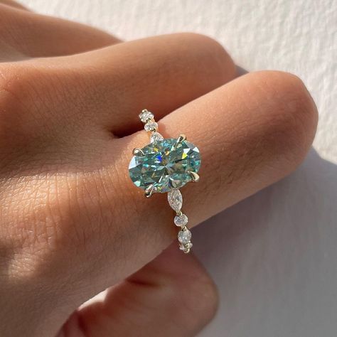 Diamond Gemstone Ring, Engagement Rings Blue And Silver, Sapphire Moissanite Engagement Ring, Aquamarine Vintage Engagement Ring, Light Blue Moissanite Ring, Moissanite Engagement Ring Etsy, Baby Blue Engagement Ring, Oval Engagement Ring Colored Stone, Colorful Diamond Rings