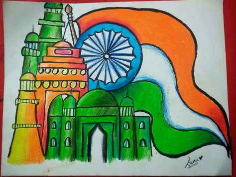 Independent Day Drawing, Republic Day Drawing Ideas, Festive Drawings, Drawing Ideas For Kids Easy, Homework Folder Cover, Republic Day Craft, Republic Day Drawing, Crane Drawing, Independence Day Activities