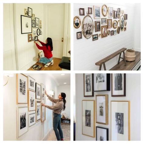 Photo Collage Dining Room, Picture Collage Wall Different Frames, Vacation Picture Wall Display, Diy Photo Gallery Wall Ideas, How To Display 4x6 Photos Wall Ideas, Photo Wall With Different Frames, Photo Frame Gallery Wall, Huge Gallery Wall, Photo Wall Template Layout