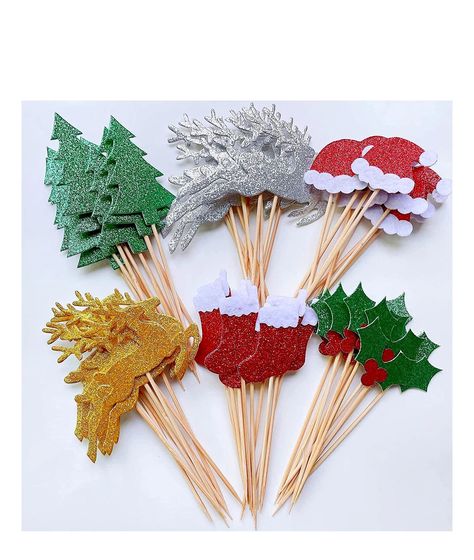 Christmas Decorations Toothpick Supplies Decoration Santa Claus Tree, Christmas Bridal Showers, Christmas Cupcake Toppers, Teacher Holiday Gifts, Halloween Cake Topper, Christmas Cupcake, Christmas Cake Topper, Holiday Cupcakes, Christmas Topper