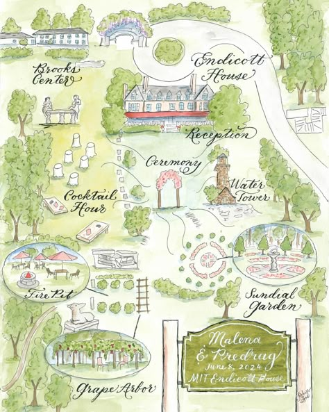 Malena’s map is all finished!! This is such a special venue map. I don’t usually share my design process, but this time I thought I would show you the layout to see what a difference hand painted maps are. #luxurywedding #weddingmap #weddingstationery #calligraphy #calligrapher #pointedpen #luxuryweddinginvitations #weddinginspiration #weddinginspo #weddinginvitations #weddingwelcomebags #weddingweekend #pinkwedding #outdoorwedding #mitendicotthouse #mitendicotthousewedding #bostonwedding #... Wedding Venue Map, Wedding Map Illustration, Stationary Design Inspiration, Map Signage, Maps Illustration Design, Watercolor Wedding Map, Wedding Maps, Black Tie Wedding Invitations, Map Invitation