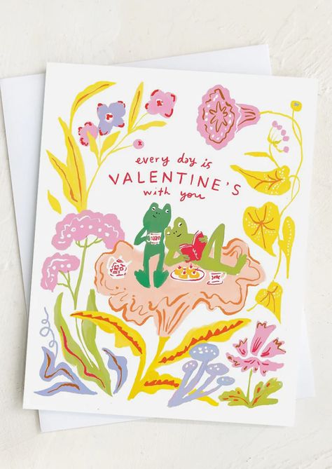 Greeting Cards Funny Valentines Day Cards For Friends, Valentine’s Day Card Ideas, Valentine’s Day Cards, Aesthetic Cards, Frog Card, Valentines Day Art, Valentine Day Card, Valentines Envelopes, Tulip Drawing