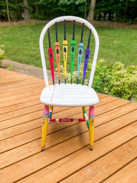 Teacher Student Classroom Chair for Any Age Custom Painted. - Etsy School Chair Makeover, Teacher Rocking Chairs, Time Out Stool, Teacher Chair, Painted Kids Chairs, Decorative Chairs, Teacher Chairs, Furniture Refurbishing, Classroom Chair