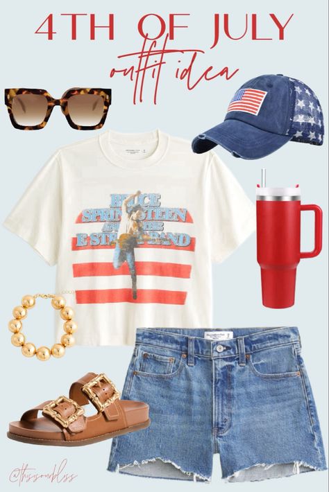 4th of July style ❤️🇺🇸💙 cropped Bruce Springsteen graphic tee & denim shorts   Fourth of July outfit idea, Fourth of July outfit inspo, summer style, casual outfit, casual summer style, Abercrombie    Follow my shop @thisisourbliss on the @shop.LTK app to shop this post and get my exclusive app-only content!  #liketkit #LTKSaleAlert #LTKStyleTip #LTKFindsUnder50 @shop.ltk https://liketk.it/4IEhk 4th Pf July Outfits Aesthetic, 4th Of July Bbq Outfit, Fourth Of July Fashion, 4th Of July Outfits For Women Party, July Fourth Outfit, Cute 4th Of July Outfits For Women, 4th Of July Aesthetic Outfits, Forth Of July Outfits Aesthetic, 4 Of July Outfit Ideas