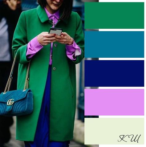 Colors That Go With Green Outfits, Green Color Combinations Clothes, Green Colour Combinations, Green Coat Outfit, Colorful Style Outfits, Outfit Semi Formal, Blue Top Outfit, Bright Winter Outfits, Dark Green Coat