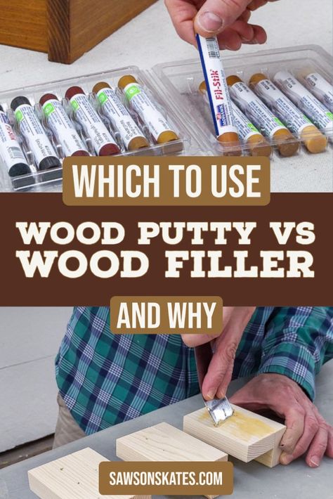 Although wood putty and wood filler are both used to repair wood, they are not the same. I'll explain the differences so you can choose the best one for your project. How To Use Wood Filler, Wood Putty Vs Wood Filler, Make Outdoor Furniture, Woodwork Tips, Sheetrock Repair, Woodworking Finishes, Rotten Wood, Workshop Furniture, Wood Fillers