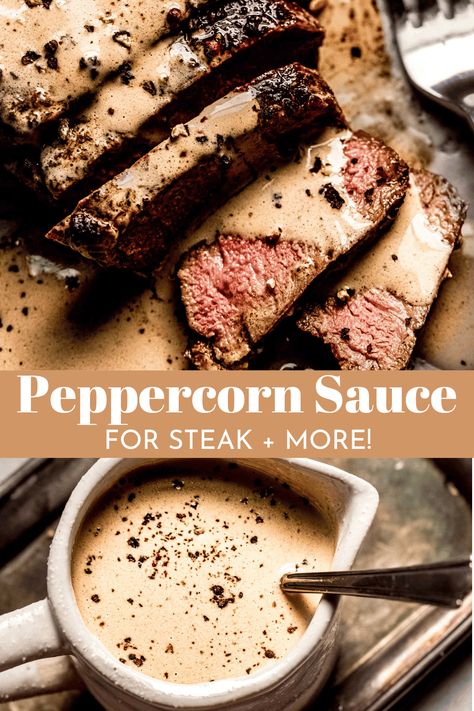 Easy Peppercorn Sauce, Bourbon Steak Recipe, Peppercorn Sauce For Steak, Steak Diane Recipe, Sauce For Steak, Creamy Peppercorn Sauce, Steak Sauce Recipes, Steak Diane, Pepper Sauce Recipe