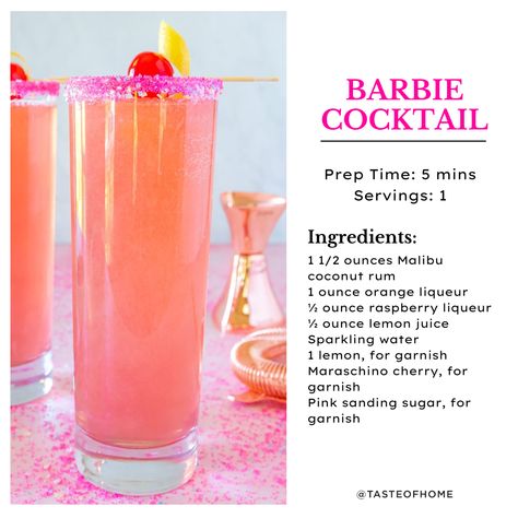 Pink Alcoholic Drinks Aesthetic, Barbie Marathon, 80s Cocktails, Pink Alcoholic Drinks, Drunk Baby, Barbie Cocktail, The New Barbie Movie, Chill Bar, Fun Drink Recipe