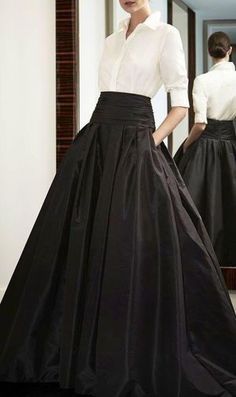 Gaun Abad Pertengahan, Rok Outfit, Classy Blouses, Taffeta Skirt, Cooler Look, Rock Chic, 가을 패션, White Outfits, White Blouse