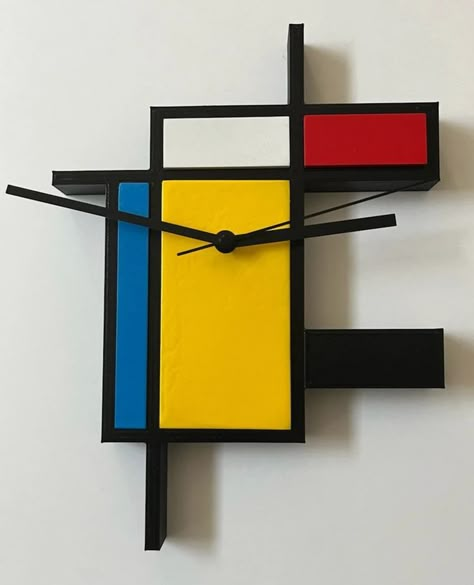 Mondrian Interior Design, Post Modern Interior, Piet Mondrian Artwork, Maximalist Bathroom Decor, Piet Mondrian Painting, Mondrian Design, Abstract Clock, Mondrian Art, Lego Wall