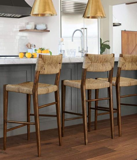 Fixer Upper Style Living Room, Kitchen Counter Chairs, Home Rehab, Rattan Counter Stools, High Bar Stools, Togo Sofa, Bar Stools Kitchen Island, Luxury Bar, Chic Kitchen