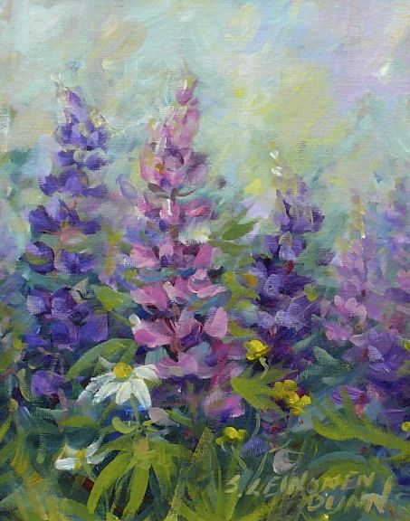 Lupin Painting, Lupins Flowers, Beach Scene Painting, Lupine Flowers, Acrylic Flower Painting, Maine Art, Abstract Floral Art, Gouache Art, Watercolor Flower Art