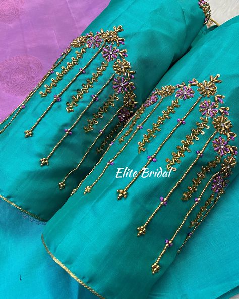 Customised Beautiful bead & Thread Work Blouse 💜✨ Different Aari Work Designs, Latest Thread Work Blouse Designs, Simple Bead Work Blouse, Saree Work Design Embroidery, Simple Handwork Blouse Design, Simple Thread Work Blouse Designs, Aari Work Blouse Wedding, Heavy Blouses, Thread Work Blouse Designs