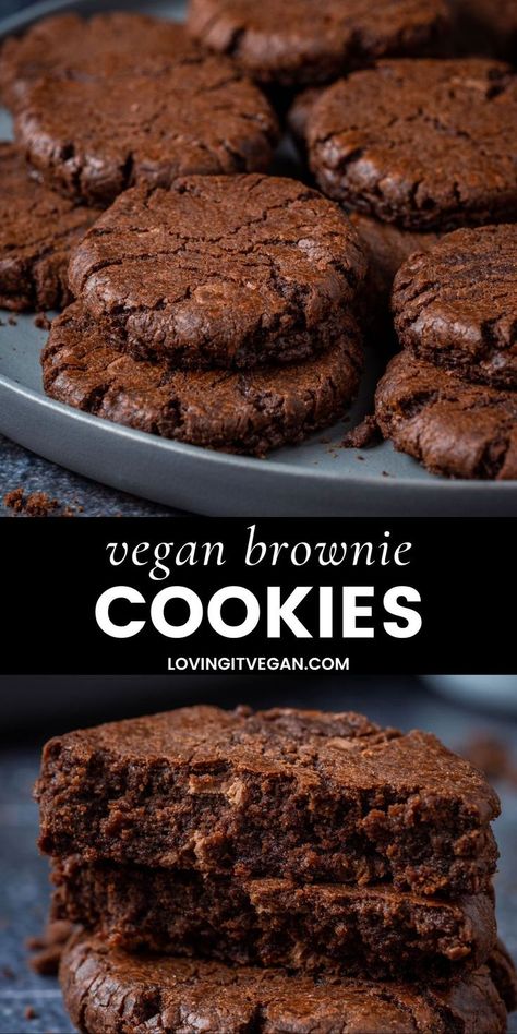 Vegan Brownie Cookies Recipe Vegan Xmas Cookies, Simple Vegan Cookies, Vegan Brownie Cookies, Best Vegan Cookie Recipe, Vegan Chocolate Cookies, Vegan Brownies, Vegan Baking Recipes, Vegan Cookies Recipes, Vegan Cookie