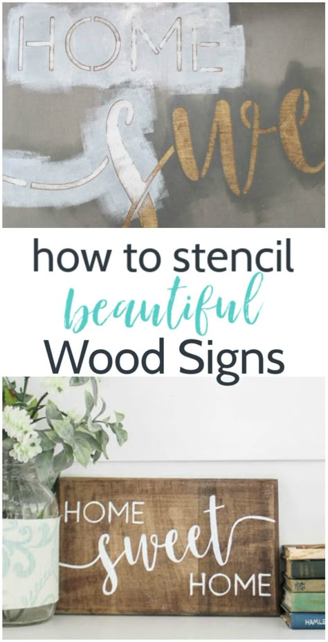 One of the easiest ways to make beautiful DIY wood signs is with a stencil. But if you don't know what you're doing, there is a good chance you will end up with a smeary mess instead of a beautiful sign. You've got to see these simple tricks to getting perfect stencil lines every time - this is going to make your next stencil DIY the easiest yet! Stencil Letters On Wood, Sign Diy Ideas, Diy Painted Signs, Stencil On Wood, Wood Sign Diy, Wood Signs Diy, Stencil Letters, Wood Painting Ideas, Stencils Tutorials