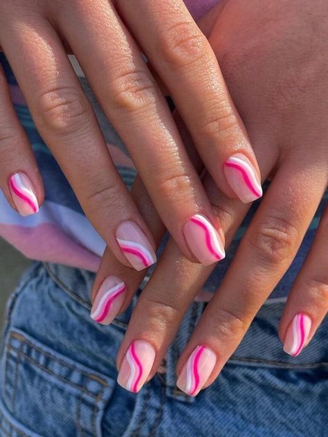 Nail Designs Hot Pink, Pink Tip Nails, Swirl Nail Art, Spring Break Nails, Pink Gel Nails, Hot Pink Nails, Broken Nails, White Acrylic Nails, Summery Nails