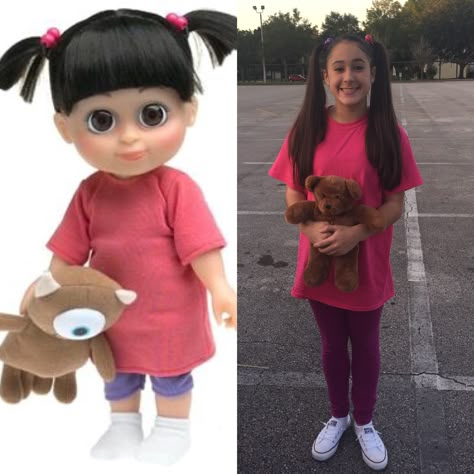 Last minute costume for "Animation" themed school dance.  Boo from Monsters Inc.  Turned out so cute for Halloween! Boo From Monsters Inc Costume, Boo Monsters Inc Costume, Monsters Inc Halloween Costumes, Monsters Inc Costume, Boo From Monsters Inc, Monsters Inc Halloween, Boo Halloween Costume, Last Minute Kostüm, Monsters Inc Boo