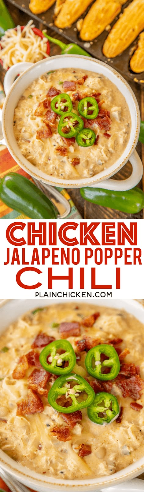 Jalapeno Popper Chili, Jalapeños Chicken, Freeze Leftovers, Chicken Jalapeno Popper, Chicken Jalapeno, Chicken Chili Crockpot, Jalapeno Chicken, Plain Chicken, Jalapeno Popper