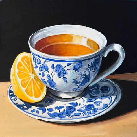 Can I interest you in a cup of tea? Daily Painting Just posted in my online store (KateBirchArt.com) Link in bio! Gouache on paper Paper size 6x6 inches with small white border $125 *** please note for international orders a customs tax may be required upon delivery *** #gouachepainting #stilllifepainting #artistsoninstagram #painteveryday #gouacheart #gouache #dailypainting #dailyart #utahartist #makearteveryday #gouacheartist #art #painting #illustration #illustrationartist #artofinst... Tea Illustration Art, Gouache Food, Cup Of Tea Illustration, Tea Cup Drawing, Watercolor Reference, Blue Blanc, Tea Illustration, Moleskine Art, Food Illustration Art