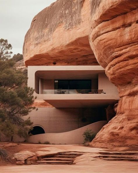 Rock Building Architecture, Organic Building Architecture, Erosion Architecture, Buildings Inspired By Nature, Nature Architecture Concept, Dune Architecture, Modern Stone House, Rock Architecture, Organic Architecture Concept