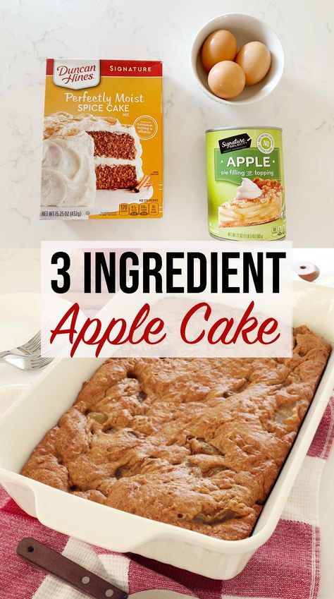 3 Ingredient Apple Spice Cake - Weekend Craft Spice Cake Mix Recipes, Apple Spice Cake Recipe, 2 Ingredient Cakes, Moist Spice Cake, Spice Cake Recipe, 3 Ingredient Cakes, Easy Apple Cake, 3 Ingredient Desserts, Boxed Cake Mixes Recipes