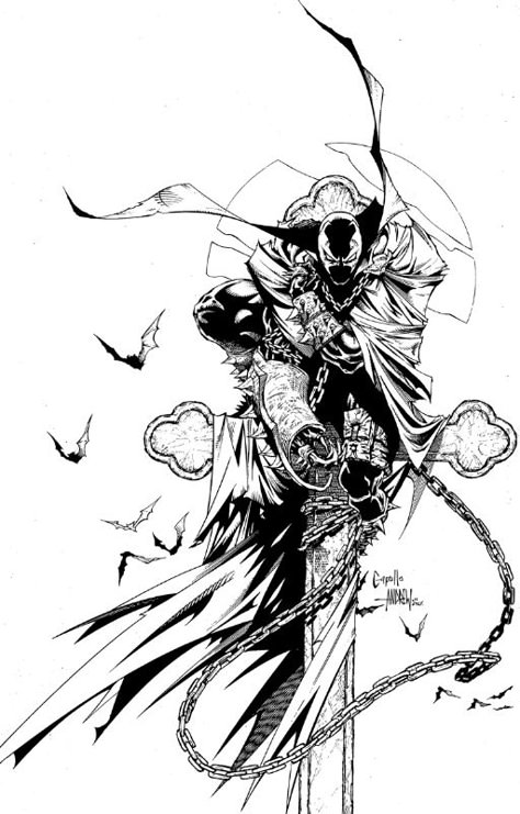 Spawn Black And White, Spawn Tattoo Design, Spawn Fan Art, Spawn Tattoo Ideas, Spawn Comic Art, Commando Spawn, Spawn Drawing, Spawn Sketch, Spawn Tattoo