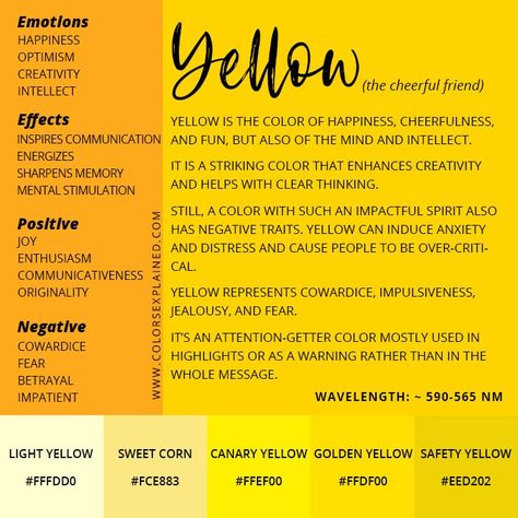 Color Yellow Meaning: Symbolism and Meaning of the Color Yellow • Colors Explained Yellow Meaning, Color Magick, Colors Meaning, Colour Psychology, Color Healing, Colour Therapy, Color Symbolism, The Color Yellow, Crystal Wedding Dress