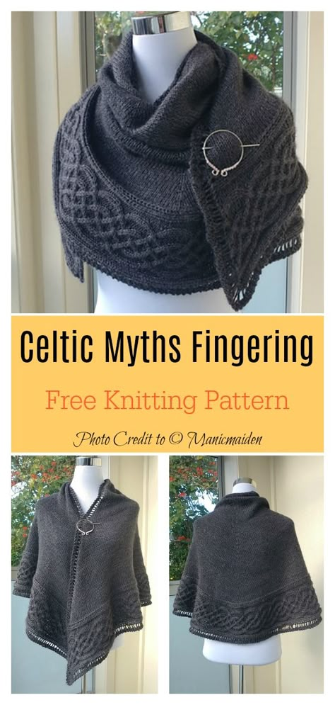 Celtic Myths Fingering Shawl Free Knitting Pattern #freeknittingpattern #shawlscarf Celtic Shawl, Outlander Knitting Patterns, Outlander Knitting, Easy Knitting Projects, Knit Shawls, Knitted Shawl, Summer Trends Outfits, Knit Shawl, Shawl Knitting Patterns