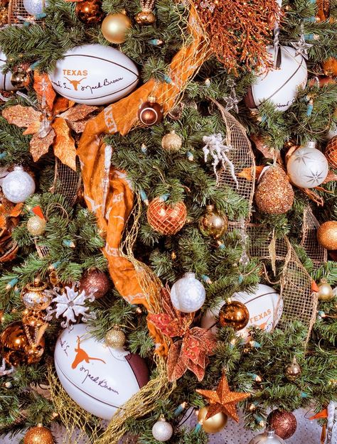 University of Texas, Austin Christmas Tree. Go Longhorns! Texas Christmas Tree, Football Christmas Tree, Johnny Stevens, Baseball Christmas Tree, Texas Trees, Ut Football, Christmas Tree Theme, Texas Theme, Holiday Room Decor