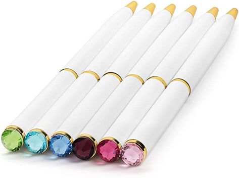 #ad Amazon.com : Fancy Pens for Women | Set of 12 Colorful Gem-Top Pens | Perfect Gift for Teachers, Girls, Women : Office Products Jewel Top, Gem Top, Fancy Pens, Guest Book Table, Home Office Products, Stationary Supplies, Diamond Pen, White Pen, Craft Fair Ideas