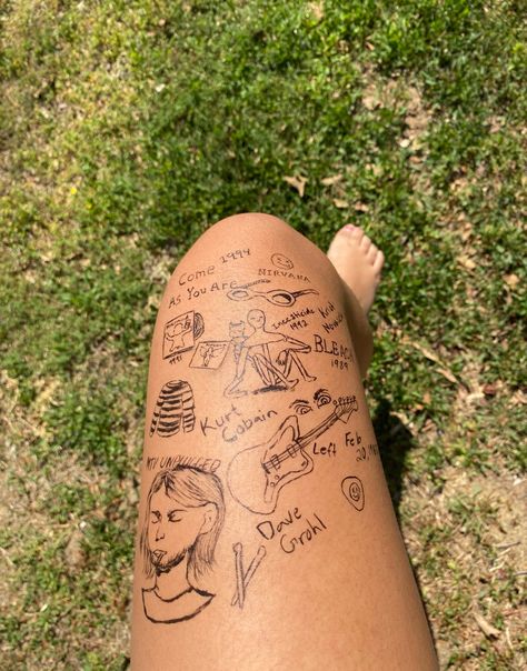 Nirvana Tattoo Lyrics, Nirvana Drawing, Kurt Cobain Tattoo, Practice Tattoos, Nirvana Tattoo, Nirvana Lyrics, Cattle Decapitation, Lyrics Tattoo, Lyric Tattoos