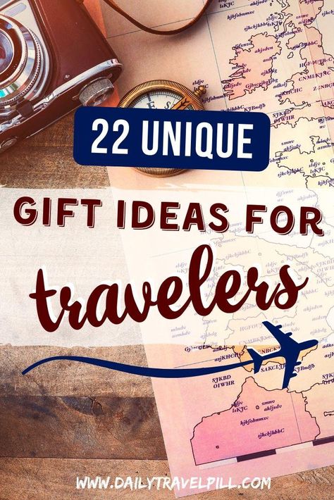 These are the best 22 gifts for travelers. I've divided them into 3 categories - budget gifts, mid-budget gifts, and luxury gifts. Warning - you might end up buying these items for yourself! | Gift ideas for travelers | Gift ideas for people who travel | Gift ideas for friends who travel | #giftideas Work Travel Gifts, Retirement Travel Gift Basket Ideas, Travel Agent Client Gift Ideas, Christmas Travel Gift Ideas, Flight Gift Ideas, Destination Christmas Gift Ideas, Travel Theme Gift Basket, Travel Bag Gift Ideas, Personalized Travel Gifts