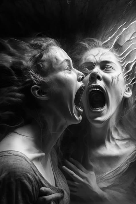 Woman Screaming, Scream Art, Horror Photography, Girl Man, Dark Art Photography, Black And White Face, Horror Vintage, Body Horror, Photographie Portrait Inspiration