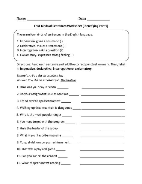 Kinds of Sentences Identifying Part 1 Intermediate Types Of Sentences Worksheet Grade 5, Exclamatory Sentences Worksheet, Declarative And Interrogative Sentences, Simple Sentences Worksheet, 4 Types Of Sentences, Different Types Of Sentences, Complex Sentences Worksheets, Exclamatory Sentences, Types Of Sentences Worksheet