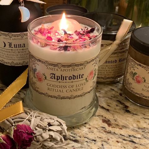 Aphrodite Goddess of Beauty Candle Anita Apothecary, Witchcraft Candle, Witch Oil, Greek Goddess, Freyja, Venus Candle, Love Candle, - Etsy Canada Goddess Beauty Aesthetic, Love Witch Altar, Aphrodite Witchcraft, Deity Candles, Aphrodite Candle, Aphrodite Altar, Venus Candle, Altar Items, Witch Candle