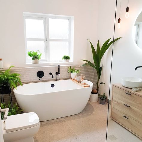 Free Standing Tub Next To Toilet, Bath Tub Freestanding, Small Bathroom With Freestanding Bath, Freestanding Bath Under Window, Small Bathroom Ideas Free Standing Bath, Freestanding Bath In Front Of Window, Bathroom Free Standing Bath, Large Family Bathroom Ideas, Freestanding Bath With Shower Over