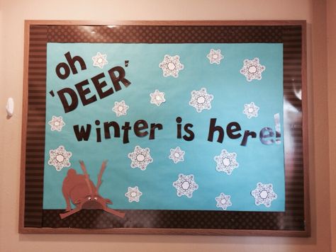 Winter bulletin board in the preschool room at Ready Set Grow About Me Crafts, Toddler Bulletin Boards, Preschool Bulletin Board, Note Inspiration, Wall Bulletin Board, All About Me Crafts, Winter Bulletin Board, Fall Bulletin Board, Deer Winter