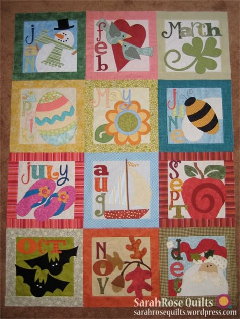 Monthly Quilt Blocks Wall Hangings, 12 Month Quilt Blocks, Monthly Quilt Blocks, Quilt By Hand, Quilt Block Of The Month, Calendar Quilts, Hanging Quilts, Childrens Quilts, Sampler Quilts