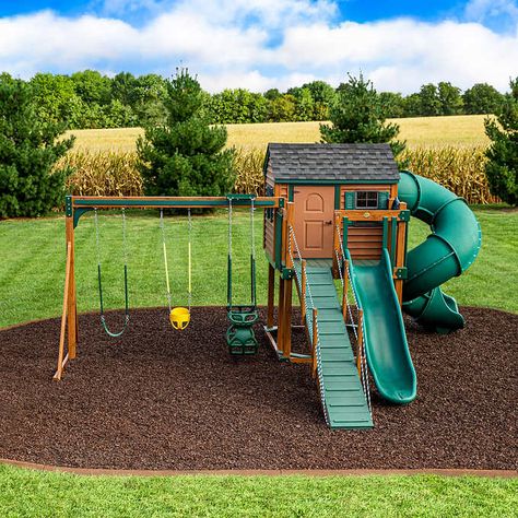 Rubber Mulch Playground, Brown Mulch, Playground Surface, Playground Safety, Rubber Mulch, Safe Playground, Wood Mulch, Landscaping Supplies, Backyard For Kids