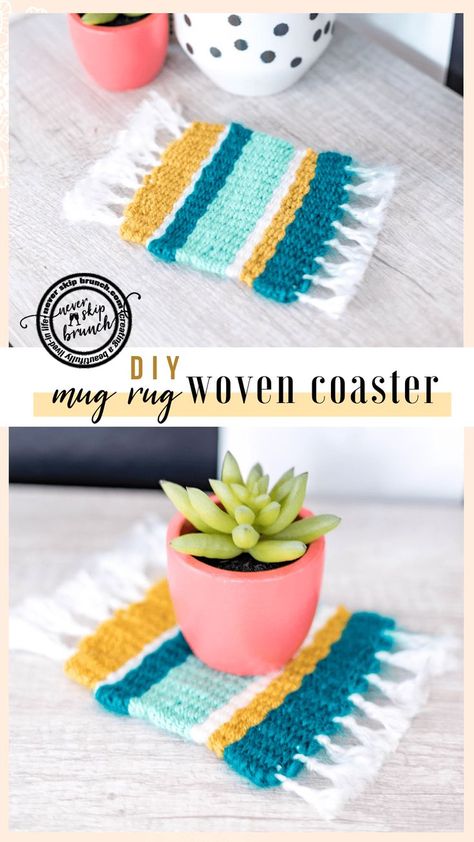 Coasters Woven, Woven Coasters, Diy Coaster, Coaster Tutorial, Coaster Diy, Coasters Diy, Diy Yarn, Diy Mugs, Diy Coasters