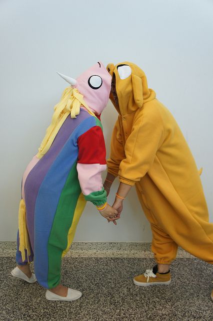 Lady Rainicorn & Jake | Flickr - Photo Sharing! Cute Onesies For Couples, Onsie Couples Costumes, Matching Pjamamas, Couples Onesies Halloween, Jake And Lady Rainicorn Costume, Couple Onsies Costumes, Couple Onesies Halloween, Onsies Couple, Couple Onsies