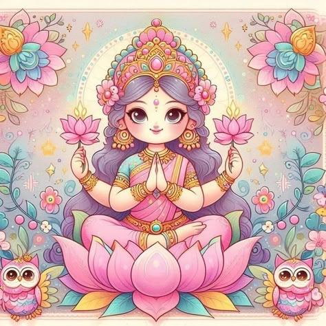 Cute Laxmi Goddess, Laxmi Ji Painting, Cute Laxmi Maa, Lakshmi Mata Drawing, Laxmi Goddess Drawing, Maa Laxmi Drawing, Lakshmi Devi Drawing, Laxmi Ji Drawing, Goddess Lakshmi Drawing