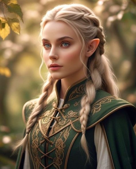 Fantasy Elf Hairstyles, Blonde Elf Woman, Elven Warrior Female, Blonde Elf Girl, Female Elf Warrior, Elf Hairstyles, Elven Hair, Weiblicher Elf, Elven Hairstyles